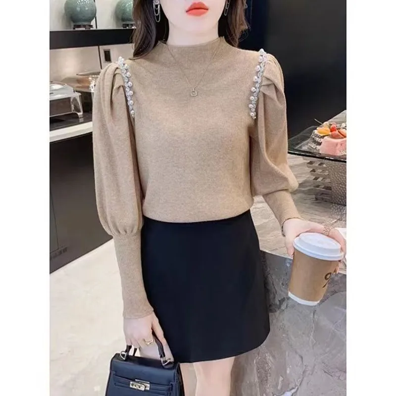 Autumn Winter Women's Beading Puff Sleeve Knit Sweater Mock Neck Base Shirt All-Match Warm Sweater Korean Tops , New, 2026
Autumn Winter Women's Beading Puff Sleeve Knit Sweater Mock Neck Base Shirt All-Match Warm Sweater Korean Tops , New, 2026