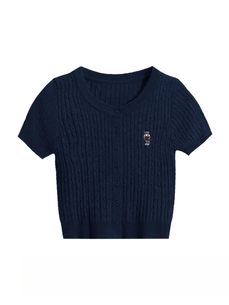 Bear Embroidered Short-sleeved Sweater Women Summer 2025 New French Temperament Chic Short Front Shoulder Round Neck Top Chic
Bear Embroidered Short-sleeved Sweater Women Summer 2025 New French Temperament Chic Short Front Shoulder Round Neck Top Chic