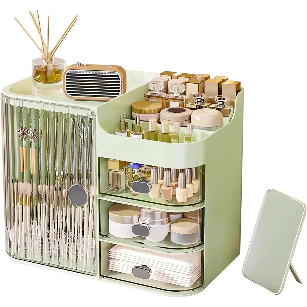Органайзер для косметики на туалетный столик, вместительный органайзер для хранения косметики с 3-слойными выдвижными ящиками и зеркалом, витрина для косметики
Органайзер для косметики на туалетный столик, вместительный органайзер для хранения косметики с 3-слойными выдвижными ящиками и зеркалом, витрина для косметики