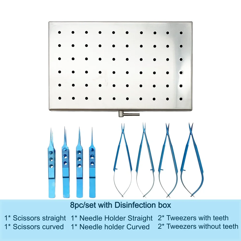 8PCS Titanium/Steel Ophthalmic Set with Sterilization Box Eye Surgery Tools Straight Curved Needle Holder Tweezers Scissors
8PCS Titanium/Steel Ophthalmic Set with Sterilization Box Eye Surgery Tools Straight Curved Needle Holder Tweezers Scissors