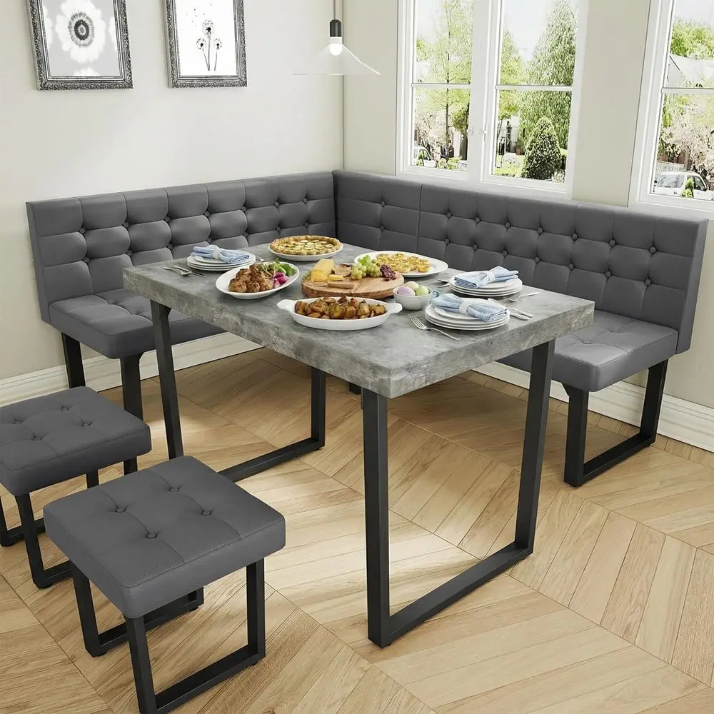72 Inch Grey Breakfast Nook with Storage and 5-Piece Upholstered Bench Dining Set for Small Spaces
72 Inch Grey Breakfast Nook with Storage and 5-Piece Upholstered Bench Dining Set for Small Spaces