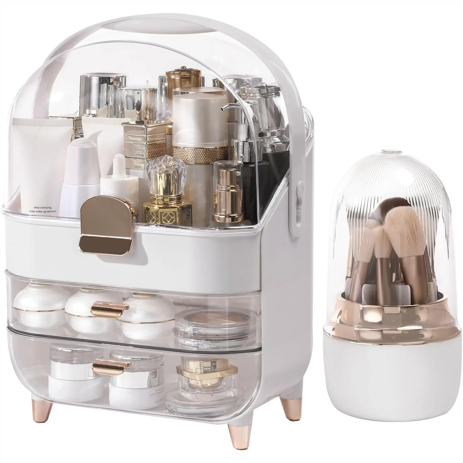 Makeup Organizer Countertop, Large Capacity Skincare Storage Box with Drawers and Rotating Brush Holder, Dustproof Clear Lid,
Makeup Organizer Countertop, Large Capacity Skincare Storage Box with Drawers and Rotating Brush Holder, Dustproof Clear Lid,