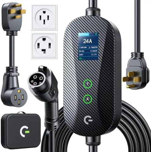 Carbon Fiber Level 2 EV Charger – 24A Smart J1772 Charger for NEMA 14-30 & 14-50, 21FT Cable
Carbon Fiber Level 2 EV Charger – 24A Smart J1772 Charger for NEMA 14-30 & 14-50, 21FT Cable