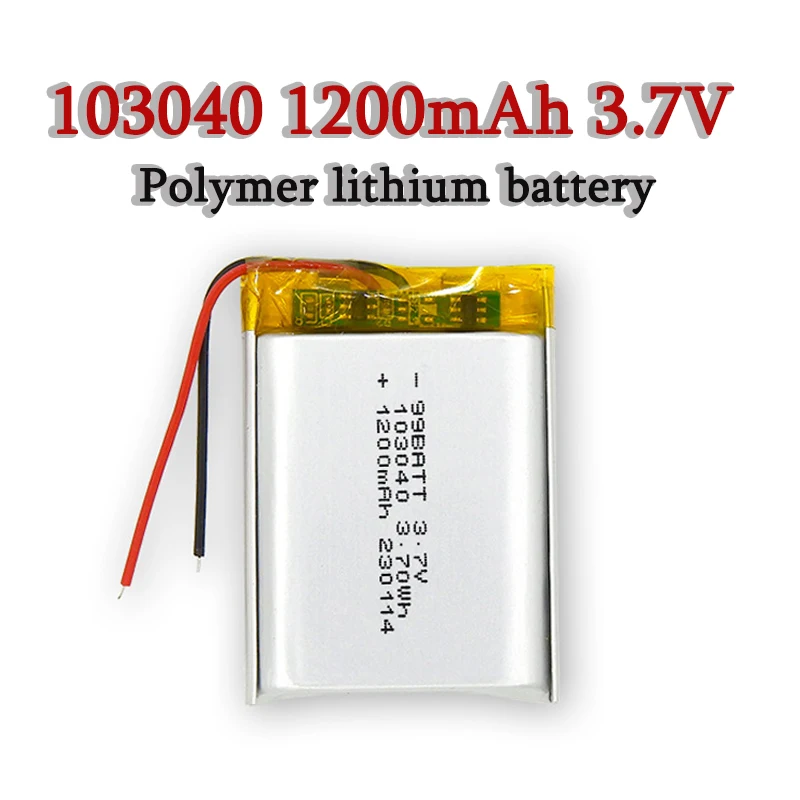 103040 3.7V 1200mAh Polymer Lithium Rechargeable Battery For GPS navigator MP5 Bluetooth Headset Speaker Aircraft Model Toys
103040 3.7V 1200mAh Polymer Lithium Rechargeable Battery For GPS navigator MP5 Bluetooth Headset Speaker Aircraft Model Toys
