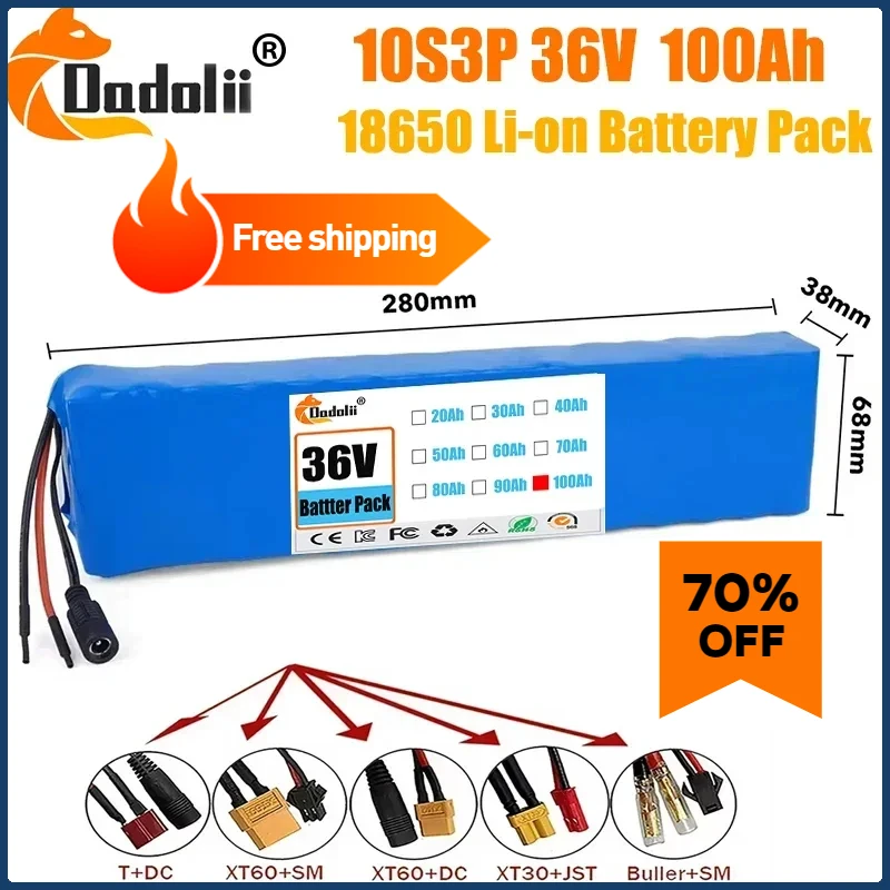 10S3P Electric Scooter Battery 36V 100Ah 18650 Lithium-ion Battery 350W 500W,+42V Charger
10S3P Electric Scooter Battery 36V 100Ah 18650 Lithium-ion Battery 350W 500W,+42V Charger