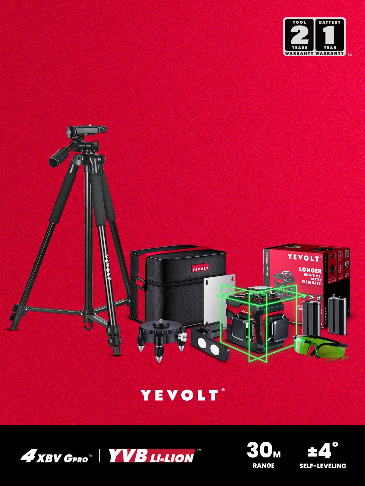 Лазерный уровень YEVOLT TP-YVGLL4XS12B2DP 3 с зеленым лучом, 12 линий, со штативом
Лазерный уровень YEVOLT TP-YVGLL4XS12B2DP 3 с зеленым лучом, 12 линий, со штативом
