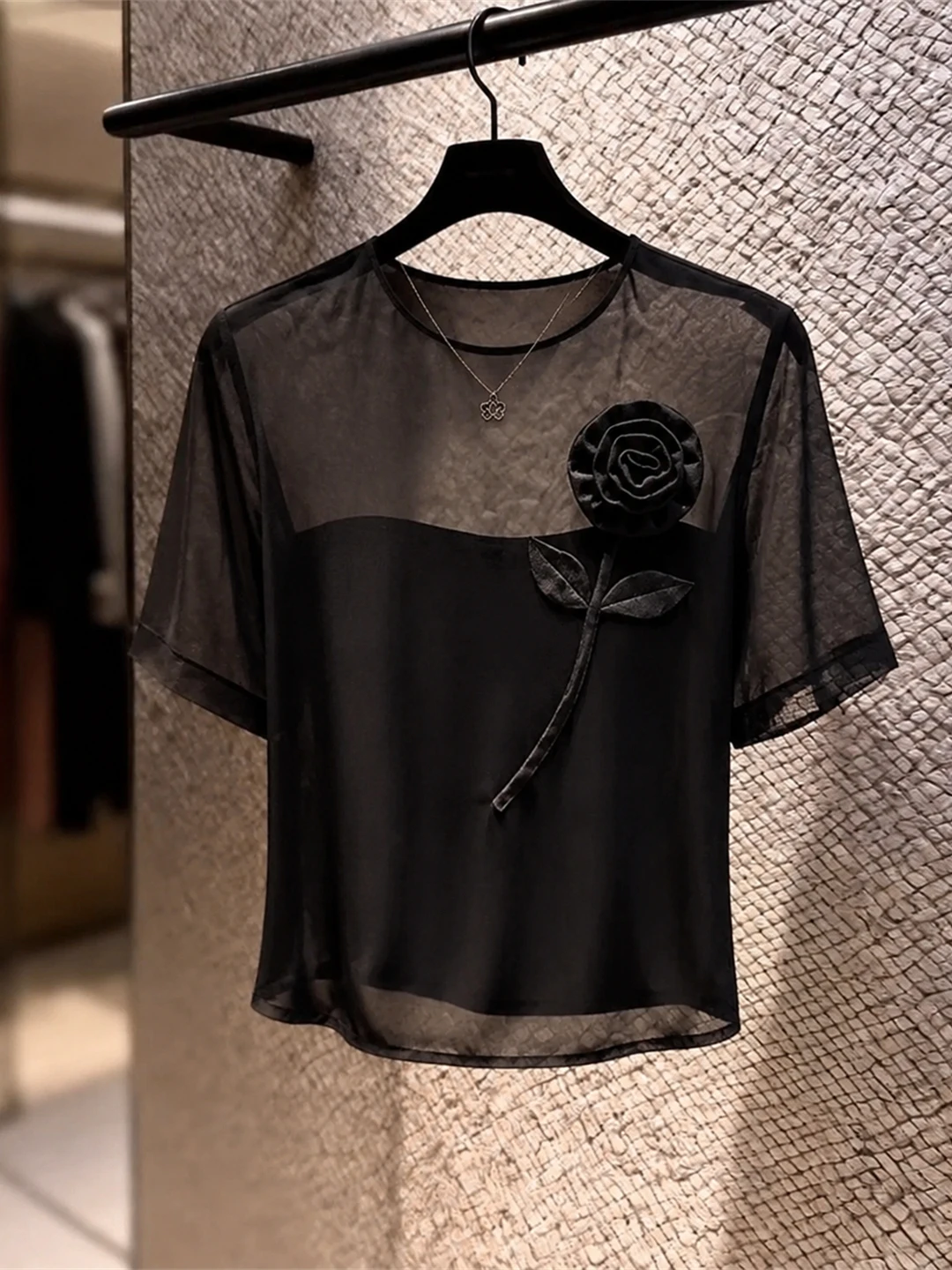 Elegant Floral Mesh Splice 3D Flower Design Short Sleeve Top Korean Style Straight Cut Silk Blend T-Shirt for Young Women
Elegant Floral Mesh Splice 3D Flower Design Short Sleeve Top Korean Style Straight Cut Silk Blend T-Shirt for Young Women