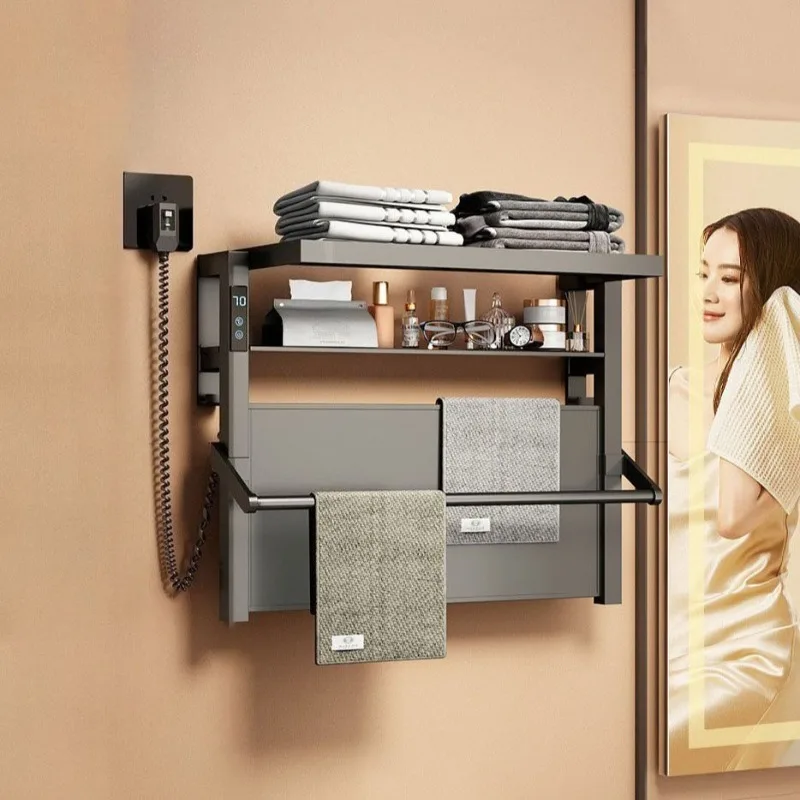 Electric Towel Rack Bathroom Household Waterproof Touch Screen Heated Bath Towel Racks Towel Storage Bathroom Accessories