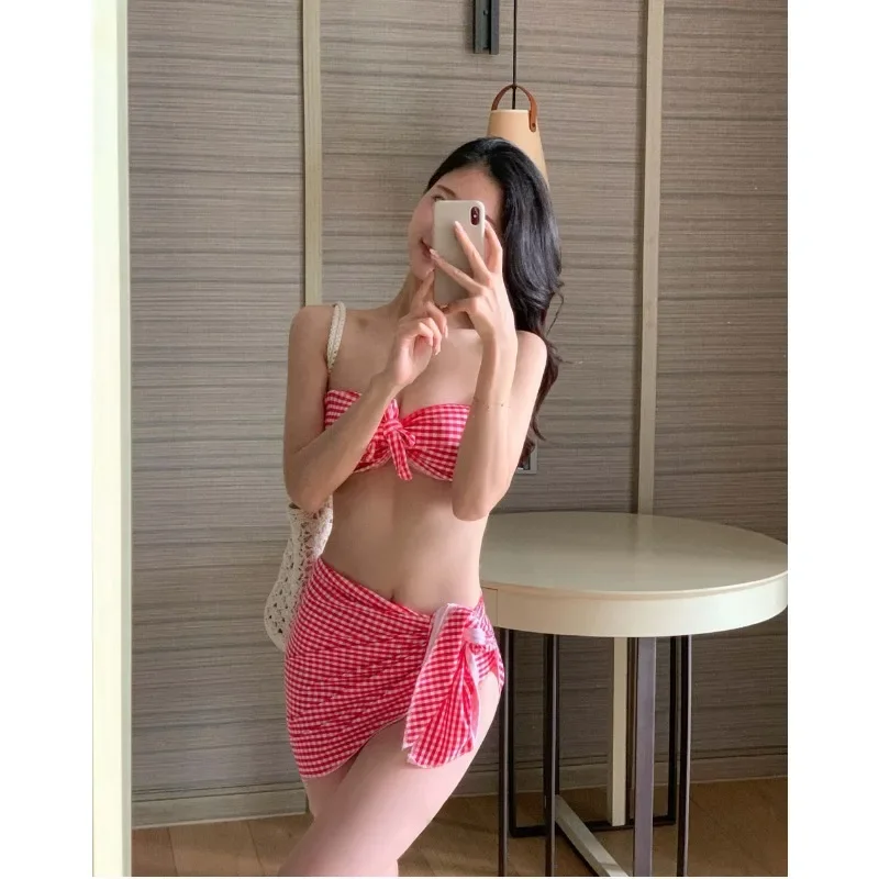 New 3 Pieces Set Swimsuit Women Blue Plaid Swimwear Sexy Bandeau Bikini Mid Waist with Skirts Beach Wear Bathing Suit Korean
New 3 Pieces Set Swimsuit Women Blue Plaid Swimwear Sexy Bandeau Bikini Mid Waist with Skirts Beach Wear Bathing Suit Korean