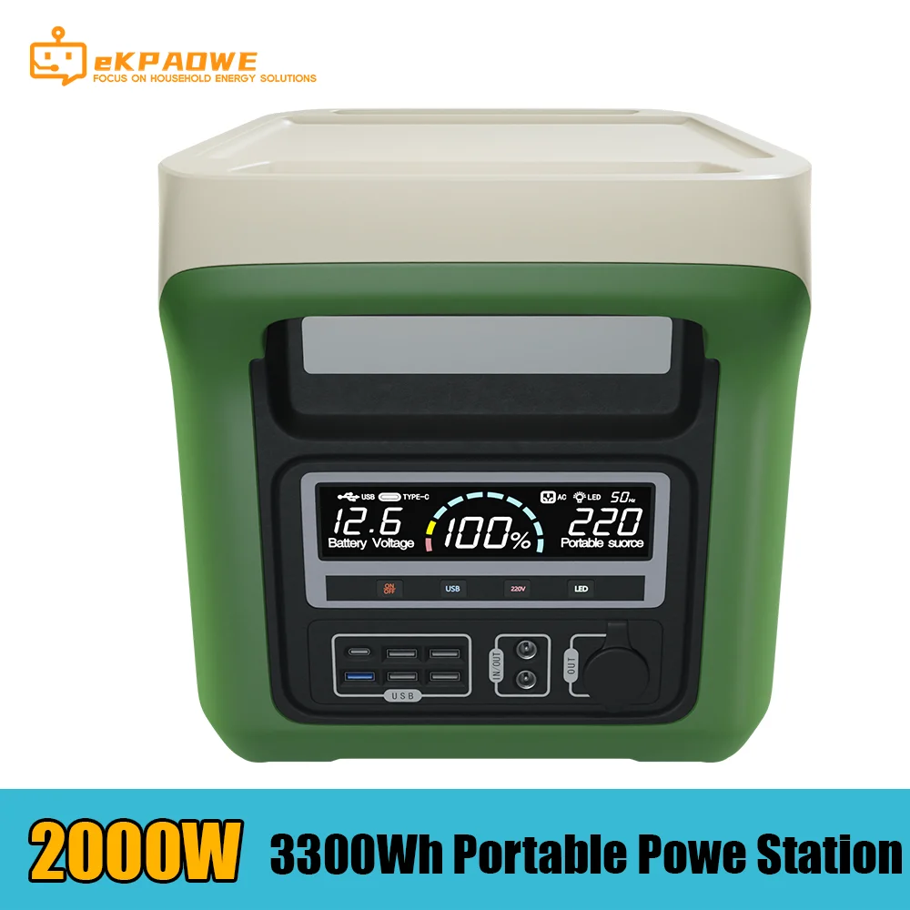 2000W Portable Power Station 640000mAh 3300Wh Battery Camping Outdoor Solar Generator Batteries 220V AC Output EU Plug
2000W Portable Power Station 640000mAh 3300Wh Battery Camping Outdoor Solar Generator Batteries 220V AC Output EU Plug