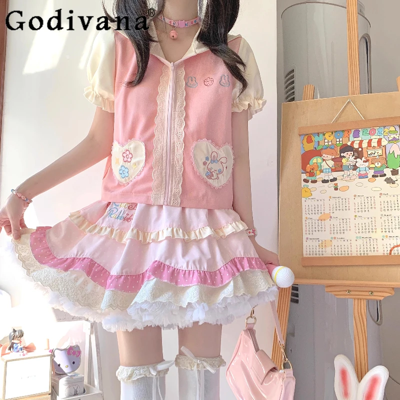 Soft Girls Sweet Kawaii Hooded Tops Cake Skirt 2-piece Set Japanese Summer Cute Sweetheart Rabbit Ji Y2k Daughter Clothing Sets
Soft Girls Sweet Kawaii Hooded Tops Cake Skirt 2-piece Set Japanese Summer Cute Sweetheart Rabbit Ji Y2k Daughter Clothing Sets