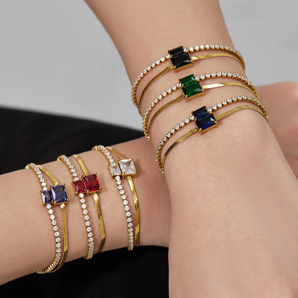 Ins Minimalist Bracelet Light Luxury Double Layered Blade Chain Bracelet with Zircon Inlay, Stainless Steel Plated with 18k Gold
Ins Minimalist Bracelet Light Luxury Double Layered Blade Chain Bracelet with Zircon Inlay, Stainless Steel Plated with 18k Gold