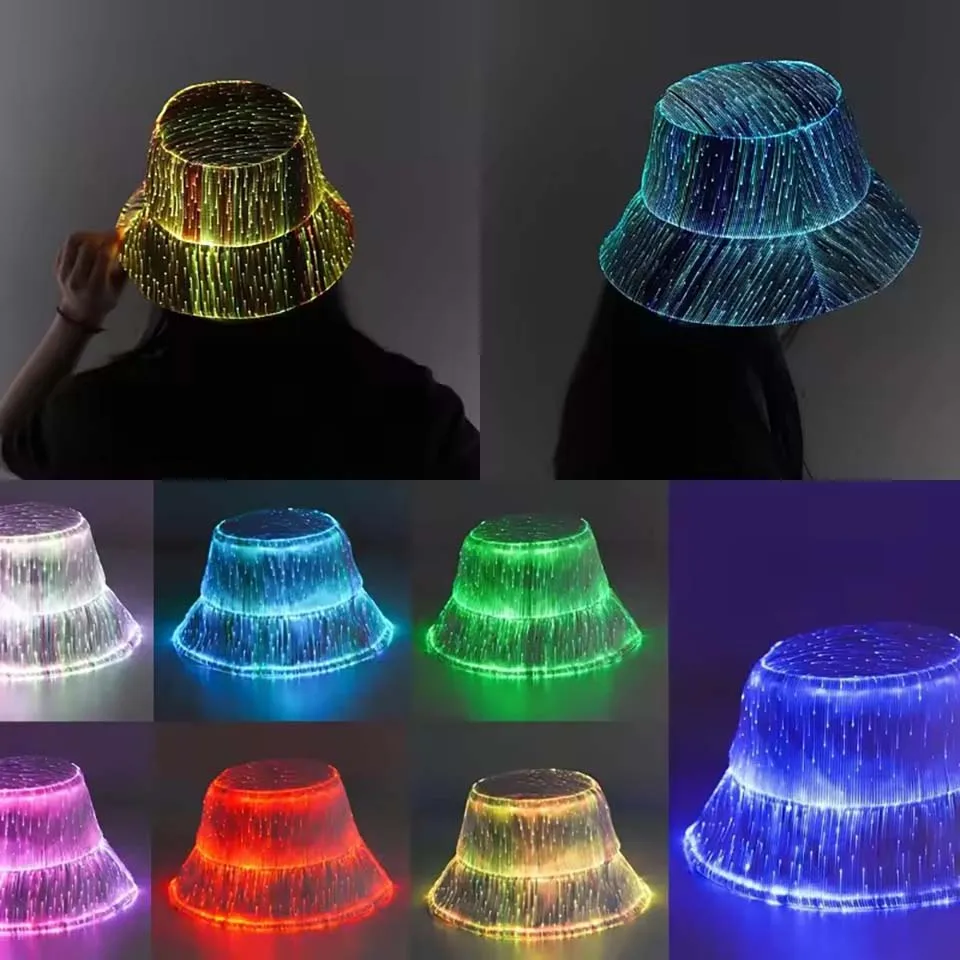 New Arrival Men Women Optical Fiber Fabric Bucket Hat Y2K Harajuku High Street Colorful LED Intelligent Luminous Night Club Cap
New Arrival Men Women Optical Fiber Fabric Bucket Hat Y2K Harajuku High Street Colorful LED Intelligent Luminous Night Club Cap