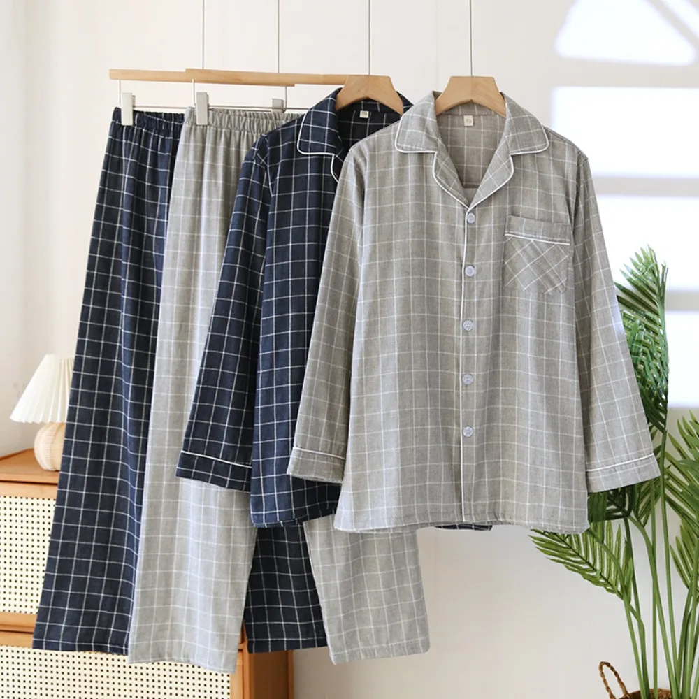 Men's 100% Cotton Plaid Pajama Set Lightweight Long Sleeve Loungewear for All Seasons Loose Fit Sleepwear
Men's 100% Cotton Plaid Pajama Set Lightweight Long Sleeve Loungewear for All Seasons Loose Fit Sleepwear