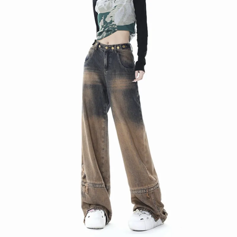 Vintage Hit Color Denim Pants For Women High Waist Patchwork Button Casual Do Old Straight Wide Leg Pant Female 2023
Vintage Hit Color Denim Pants For Women High Waist Patchwork Button Casual Do Old Straight Wide Leg Pant Female 2023