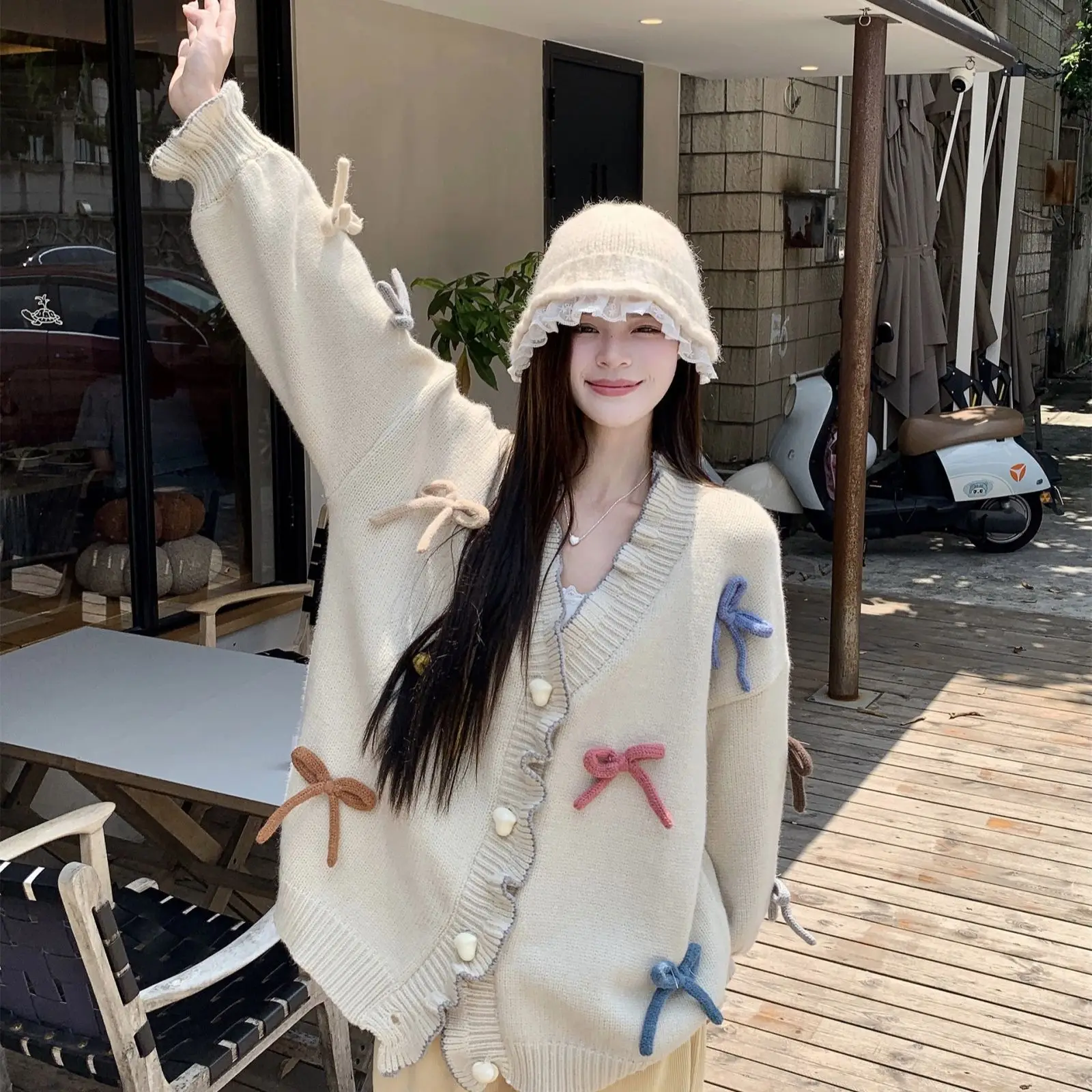 3D Bow Detail Sweater 2025 Autumn Winter Ruffle Trim Cardigan Coquette Aesthetic Youthful Womens Knitwear
3D Bow Detail Sweater 2025 Autumn Winter Ruffle Trim Cardigan Coquette Aesthetic Youthful Womens Knitwear