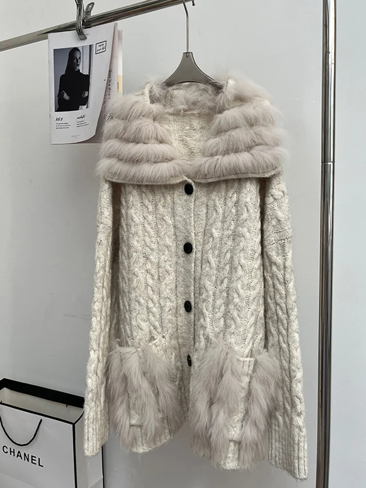 Spring Autumn Women's Real Fox Fur Knitted Cardigan Coat Fox Fur Collar Special Sweater Full Sleeves Femeale Luxury Coat
Spring Autumn Women's Real Fox Fur Knitted Cardigan Coat Fox Fur Collar Special Sweater Full Sleeves Femeale Luxury Coat