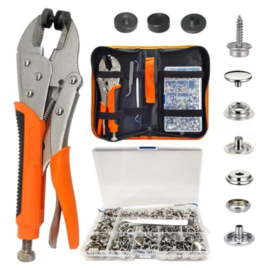 Snap Fasteners Kit Heavy Duty Fastener Tool and 60-Set 15mm Marine Snaps Stainless Steel for Boat Covers/Tarp/Canvas/Upholstery
Snap Fasteners Kit Heavy Duty Fastener Tool and 60-Set 15mm Marine Snaps Stainless Steel for Boat Covers/Tarp/Canvas/Upholstery