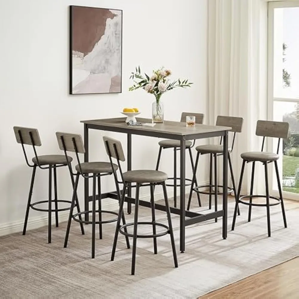 Bar Table and Chairs Set for 6, Modern Rectangle Pub Bistro Table and 6 PU Upholstered Stools with Backrest, Counter Height Dini
Bar Table and Chairs Set for 6, Modern Rectangle Pub Bistro Table and 6 PU Upholstered Stools with Backrest, Counter Height Dini