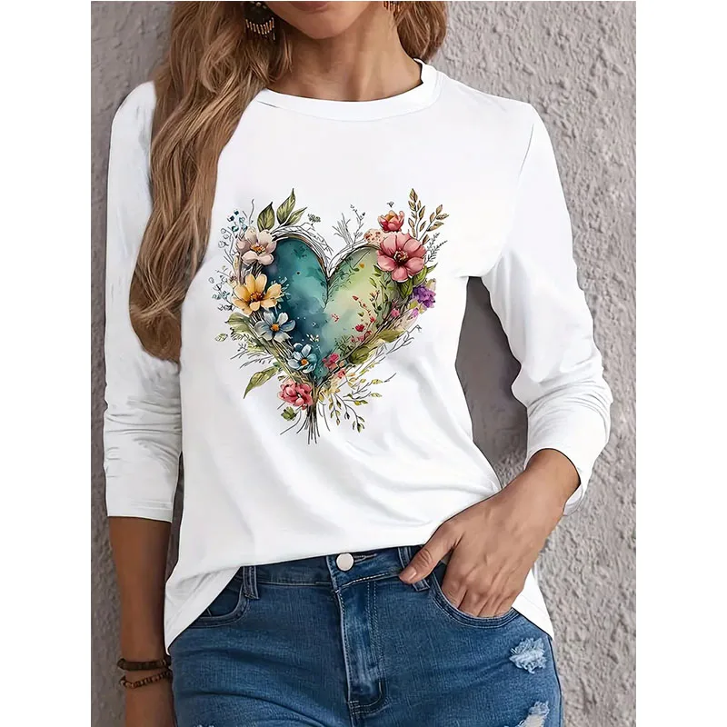 Женская футболка с круглым вырезом и длинным рукавом с цветочным сердечком, женская модная модная футболка, всесезонная футболка Y2k, одежда
Женская футболка с круглым вырезом и длинным рукавом с цветочным сердечком, женская модная модная футболка, всесезонная футболка Y2k, одежда