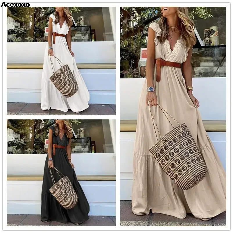 Summer new women's fashion casual temperament V-neck lace superimposed sleeveless dress
Summer new women's fashion casual temperament V-neck lace superimposed sleeveless dress