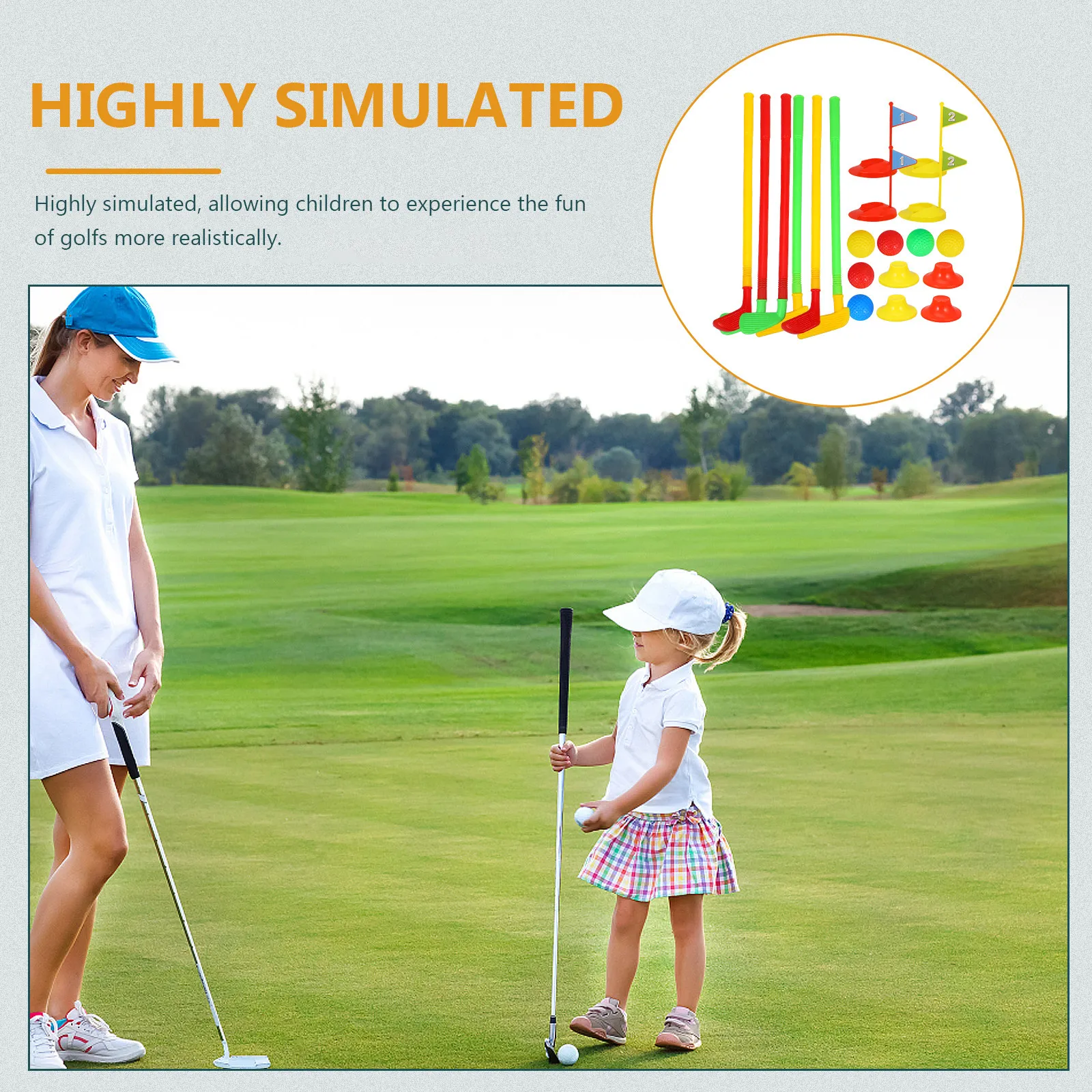 2Sets Golf Playset for Children Realistic Simulation Outdoor Fitness Activity Develop Physical Skills Sun Oxygen Play Golf Sport
2Sets Golf Playset for Children Realistic Simulation Outdoor Fitness Activity Develop Physical Skills Sun Oxygen Play Golf Sport