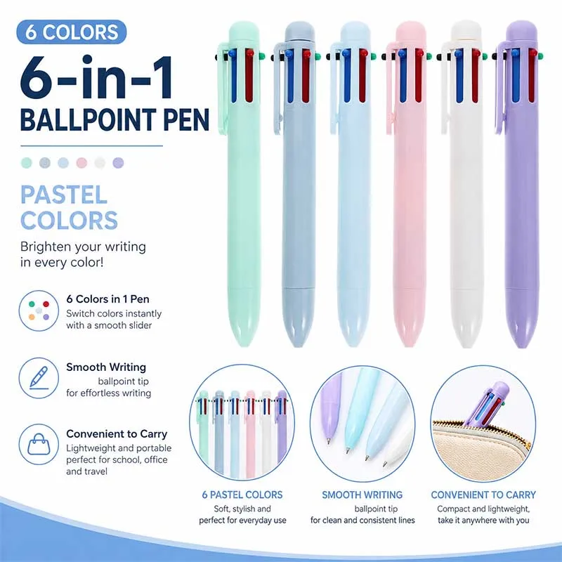 5/6Pcs 6 in 1 Multicolor Ballpoint Pen 1.0mm Retractable Colorful Pens for Journaling Teachers Students Children School Gift
5/6Pcs 6 in 1 Multicolor Ballpoint Pen 1.0mm Retractable Colorful Pens for Journaling Teachers Students Children School Gift