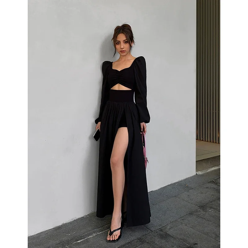 Elegant Black Square Collar Women Dresses Summer Fashion Short Sleeve Hollow Out Dresses Casual Slit Straight Floor-length Dress
Elegant Black Square Collar Women Dresses Summer Fashion Short Sleeve Hollow Out Dresses Casual Slit Straight Floor-length Dress