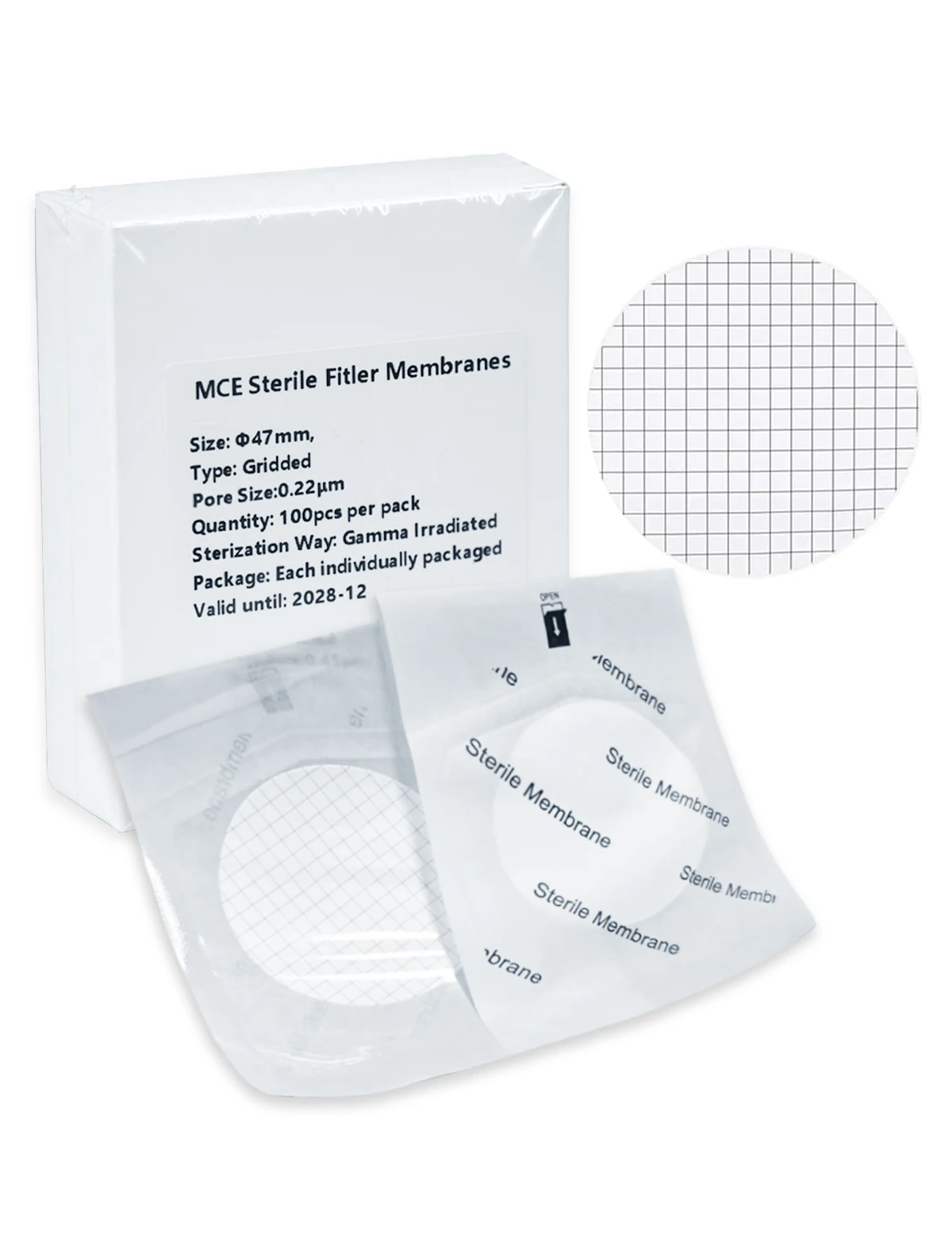 100pcs 47mm Membrane Filter Sterile MCE 0.22um 0.45um, Optional Gridded / Plain White Type, Laboratory Microbiological Testing
100pcs 47mm Membrane Filter Sterile MCE 0.22um 0.45um, Optional Gridded / Plain White Type, Laboratory Microbiological Testing