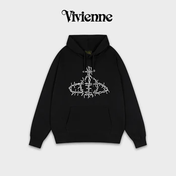 남녀공용 Vivienne Westwood 칼라 코튼 풀오버, 레터 프린트 맨투맨, 긴팔, 가을 및 겨울 패션