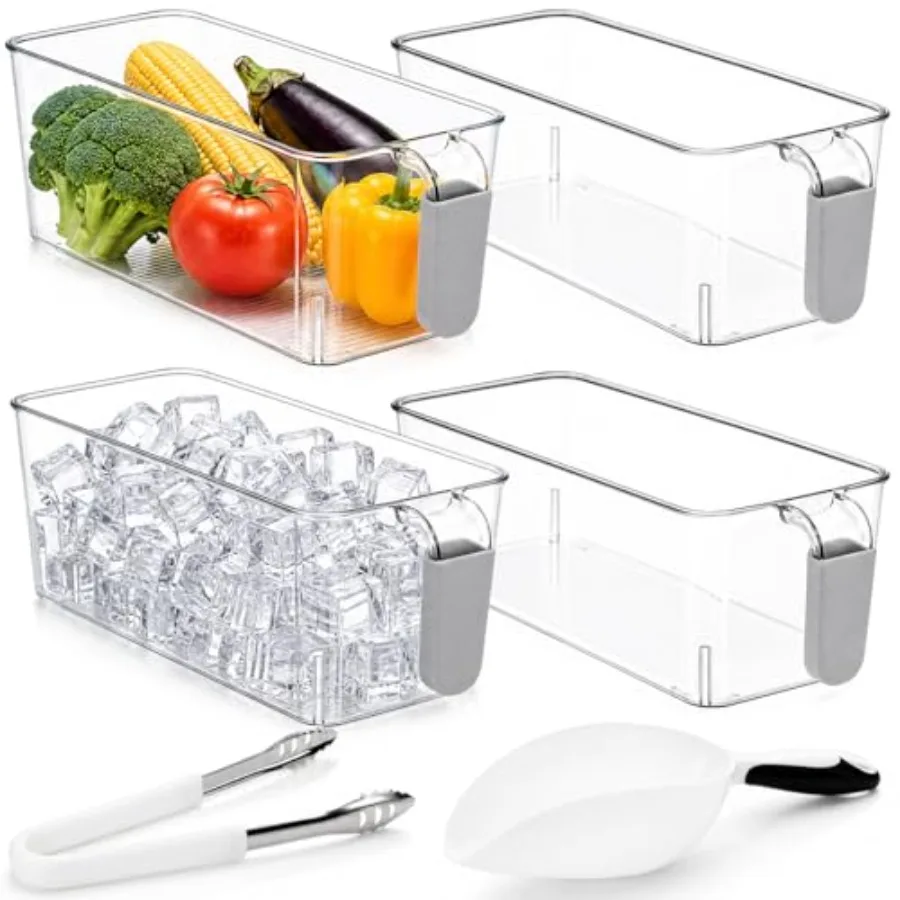 4 Pack Clear Ice Bins for Freezer, Plastic Ice Bucket with Flexible Scoop and Ice Tong, Pull Out Handle Ice Container, Kitchen
4 Pack Clear Ice Bins for Freezer, Plastic Ice Bucket with Flexible Scoop and Ice Tong, Pull Out Handle Ice Container, Kitchen