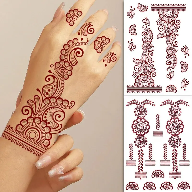 Waterproof Temporary Tattoo Stickers for Women Brown Henna Stickers for Hand Maroon Tattoo for Wedding Ramadan Festival
Waterproof Temporary Tattoo Stickers for Women Brown Henna Stickers for Hand Maroon Tattoo for Wedding Ramadan Festival