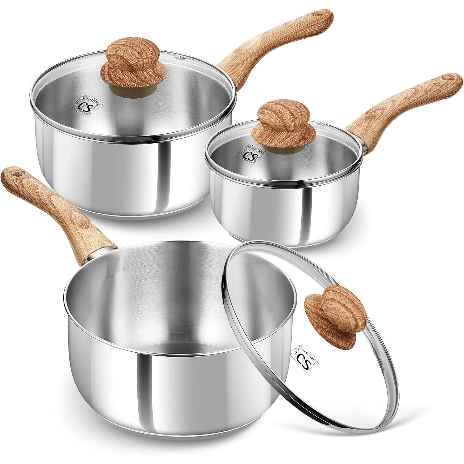 Stainless Steel Saucepan Set, 6 Piece Pot Set 1QT 2QT 3QT with Heat-resistant Handle, Tri-ply Base, Induction Ready
Stainless Steel Saucepan Set, 6 Piece Pot Set 1QT 2QT 3QT with Heat-resistant Handle, Tri-ply Base, Induction Ready