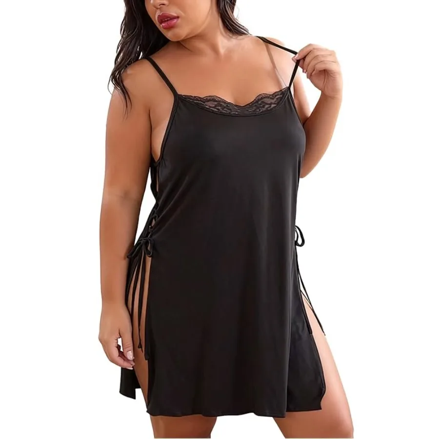 DITSONEO Plus Size Lace Babydoll Lingerie for Women Sexy Sheer Nightgown with Side Slit Adjustable Straps Soft Mesh Nightwear
DITSONEO Plus Size Lace Babydoll Lingerie for Women Sexy Sheer Nightgown with Side Slit Adjustable Straps Soft Mesh Nightwear