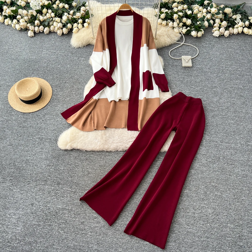 Sexy Two Pieces Sets Knit O-Neck patchwork loose Top with Fashion High Waist Wide autumn Leg Pant Sets
Sexy Two Pieces Sets Knit O-Neck patchwork loose Top with Fashion High Waist Wide autumn Leg Pant Sets