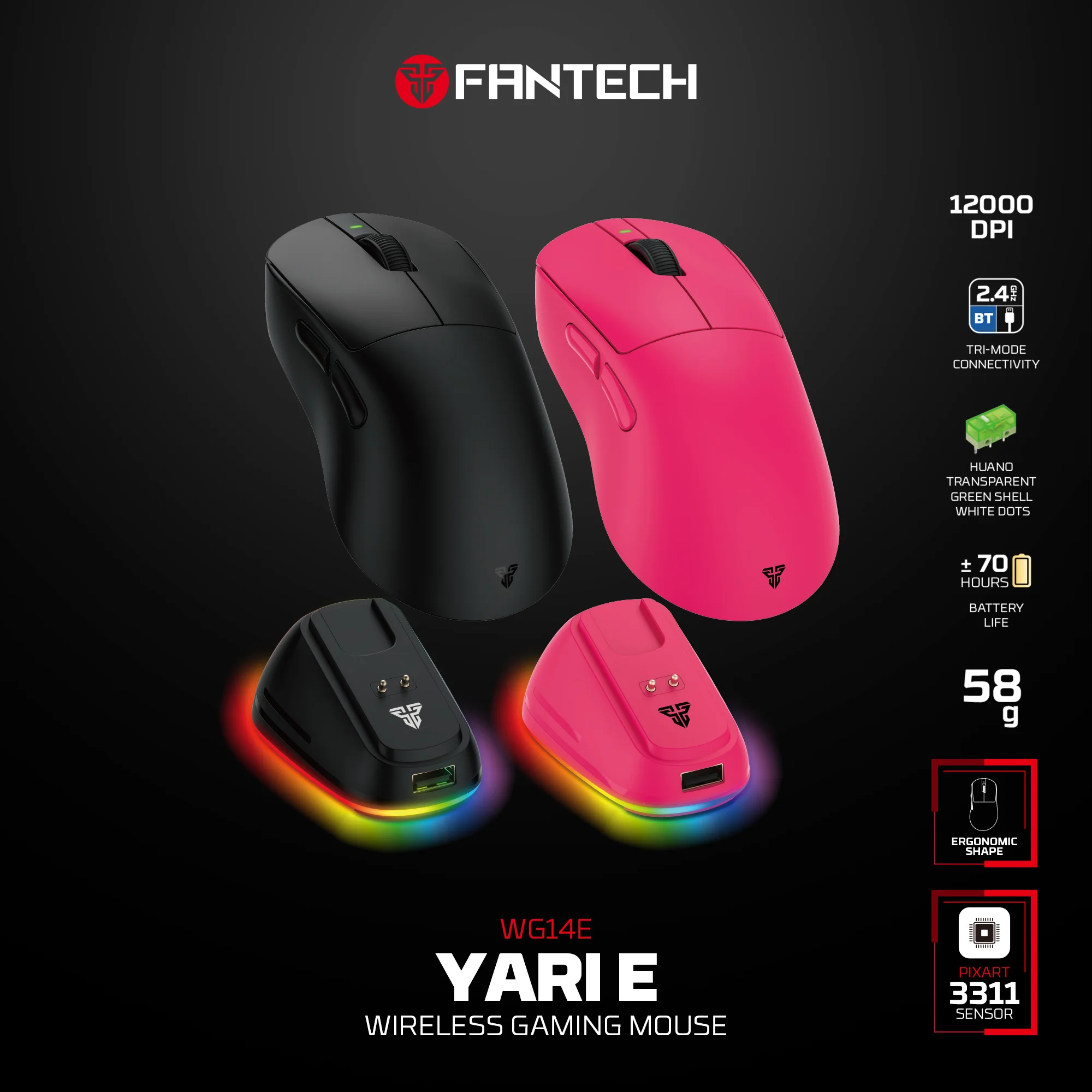 FANTECH YARI E WG14E Gaming Mouse Wireless Right-handed Ergonomic Mice 70H Usage Time PAW3311 1000Hz RGB Mouse for PC
FANTECH YARI E WG14E Gaming Mouse Wireless Right-handed Ergonomic Mice 70H Usage Time PAW3311 1000Hz RGB Mouse for PC