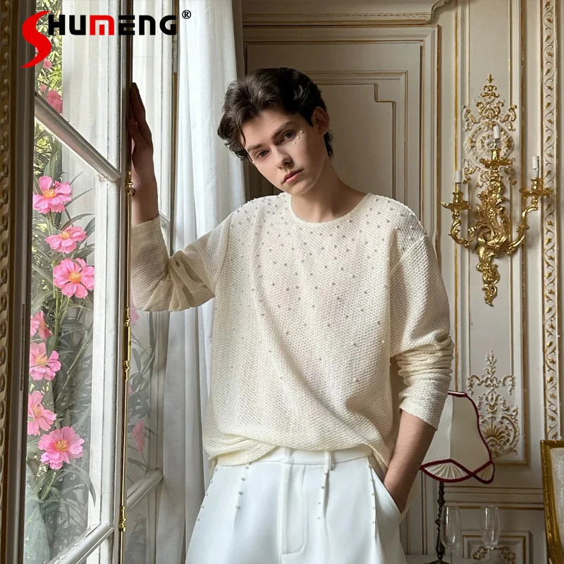 2026 Men's Summer New Fashion Hollow Out Bead Design Tees Knitted Sweaters Men's Long-sleeve Loose High-end Knitwear T-shirts
2026 Men's Summer New Fashion Hollow Out Bead Design Tees Knitted Sweaters Men's Long-sleeve Loose High-end Knitwear T-shirts