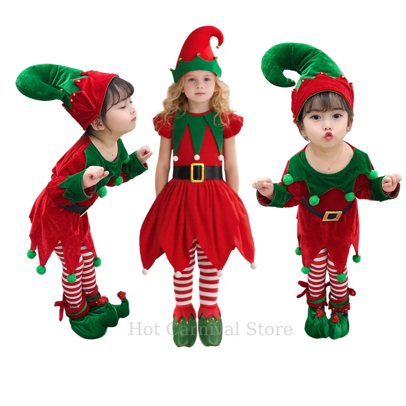 Christmas Girls Elf Dress Costume Set New Year Elf Cosplay Outfit Velvet Dress Elf Hat Belt Knee Socks for Christmas Party
Christmas Girls Elf Dress Costume Set New Year Elf Cosplay Outfit Velvet Dress Elf Hat Belt Knee Socks for Christmas Party