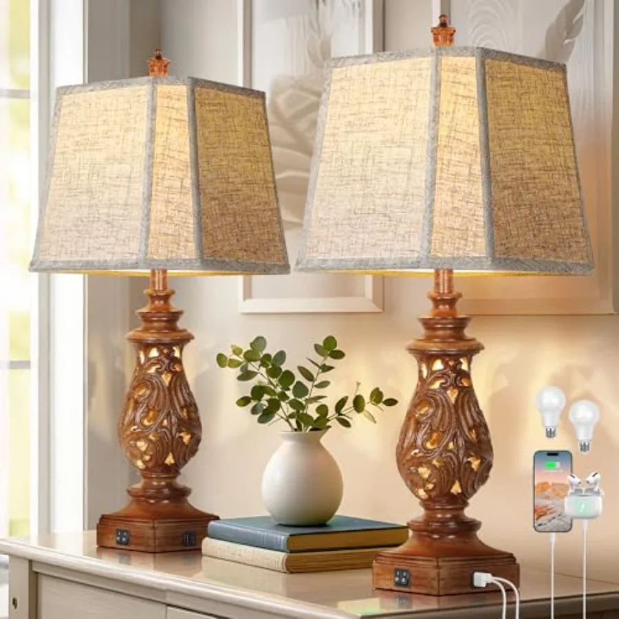 29" Table Lamps Set of 2, Bedside Lamps with USB A+C Ports and Night Light, Farmhouse Nightstand Lamps with Linen Fabric Shades
29" Table Lamps Set of 2, Bedside Lamps with USB A+C Ports and Night Light, Farmhouse Nightstand Lamps with Linen Fabric Shades