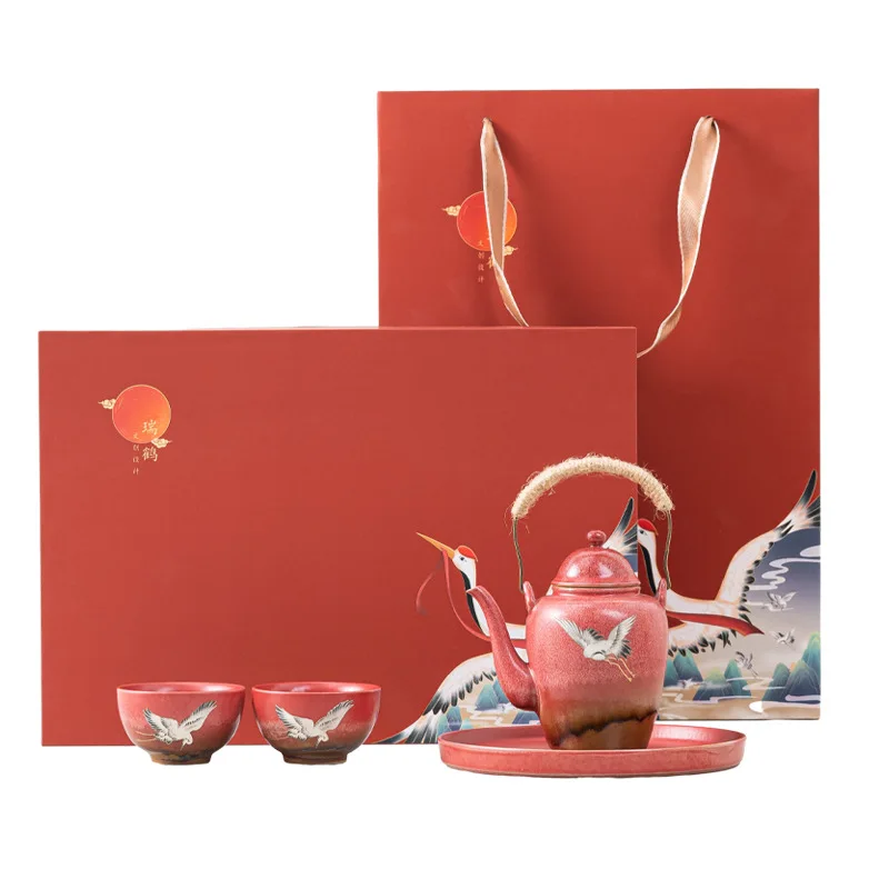 Tea set, cultural gift set, one pot, two cups with plate, festive Forbidden City red glaze gift box
Tea set, cultural gift set, one pot, two cups with plate, festive Forbidden City red glaze gift box