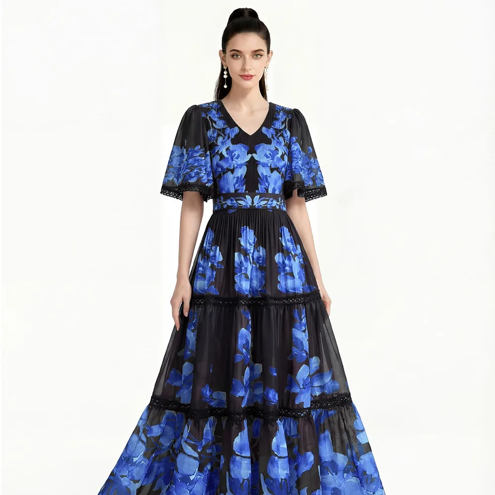 Retro Floral Print Deep V Neck Bell Sleeve Dress Women's Spring Autumn Single Button Slimming Midi Skirt Elegant Loose Waist
Retro Floral Print Deep V Neck Bell Sleeve Dress Women's Spring Autumn Single Button Slimming Midi Skirt Elegant Loose Waist