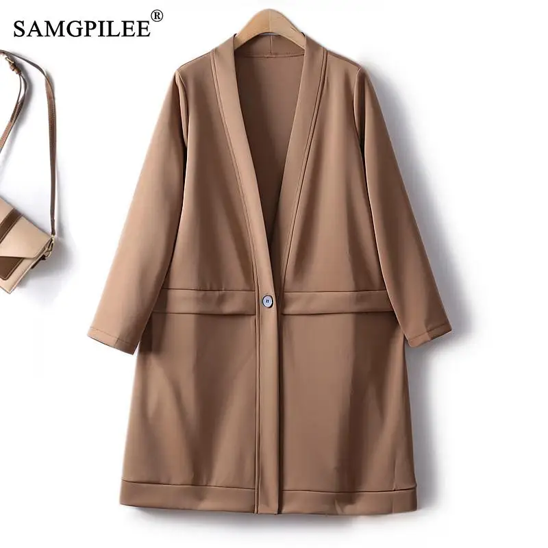 Women's Windbreaker 2023 Spring Cardigan Single Button European Trench Coat Casual V Neck Air Cotton Solid Straight Jacket Woman
Women's Windbreaker 2023 Spring Cardigan Single Button European Trench Coat Casual V Neck Air Cotton Solid Straight Jacket Woman