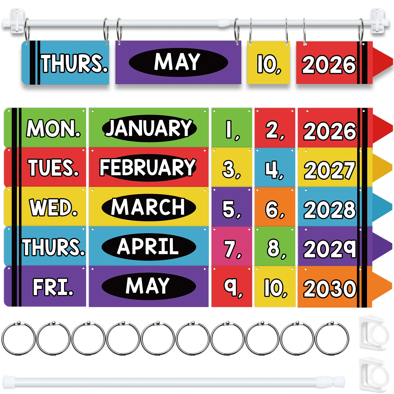 Classroom Flip Calendar Set with Holder, Colorful Crayon Cards Year Month Week Date, for Teacher & Preschool Supplies
Classroom Flip Calendar Set with Holder, Colorful Crayon Cards Year Month Week Date, for Teacher & Preschool Supplies