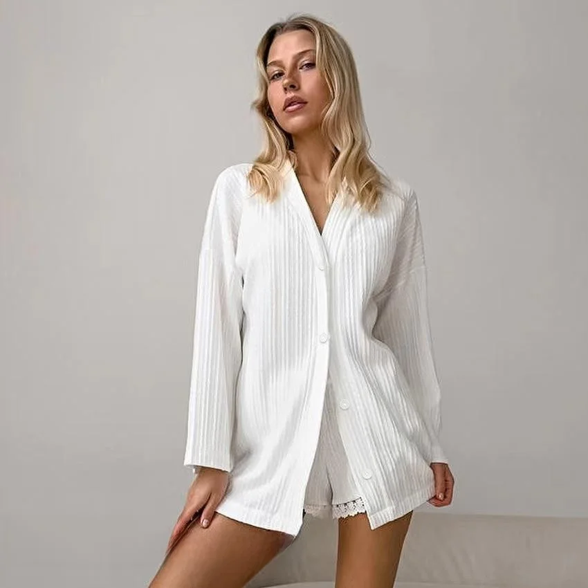 Удобный ветровой кардиган, комплект пижамы, брюки, домашняя одежда, V-образный вырез, длинный свек, тонкий осенний сезон, женский слэ
Удобный ветровой кардиган, комплект пижамы, брюки, домашняя одежда, V-образный вырез, длинный свек, тонкий осенний сезон, женский слэ