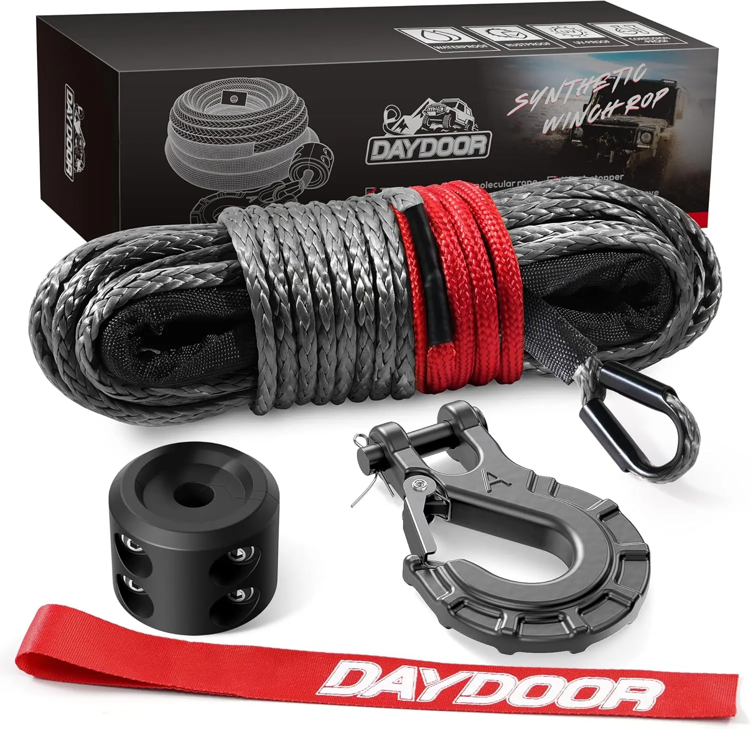 1/4 Inch x 50ft Synthetic Winch Rope, 10,000LBS Strength for Offroad Vehicles with Hook and Stopper
1/4 Inch x 50ft Synthetic Winch Rope, 10,000LBS Strength for Offroad Vehicles with Hook and Stopper