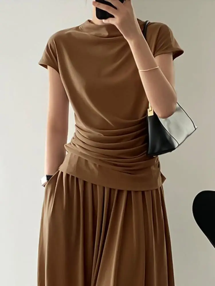 Missuoo Women's T-shirt Summer Solid Color Mock Neck Short Sleeves Loose Fit T-shirt Top Three Colors Casual Pleated Shirt Tees
Missuoo Women's T-shirt Summer Solid Color Mock Neck Short Sleeves Loose Fit T-shirt Top Three Colors Casual Pleated Shirt Tees