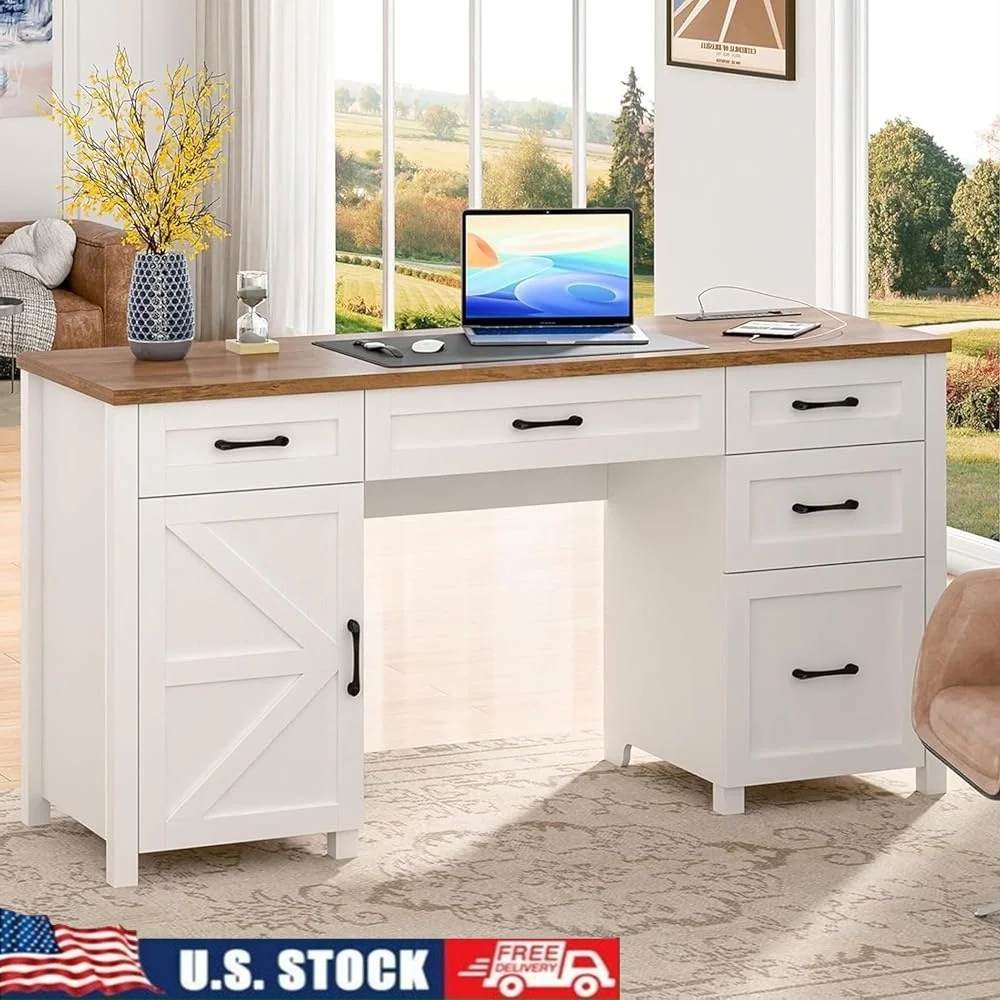 Farmhouse Executive Desk with 5 Drawers Charging Station Rustic Office Table Computer Desk File Storage Home Office
Farmhouse Executive Desk with 5 Drawers Charging Station Rustic Office Table Computer Desk File Storage Home Office