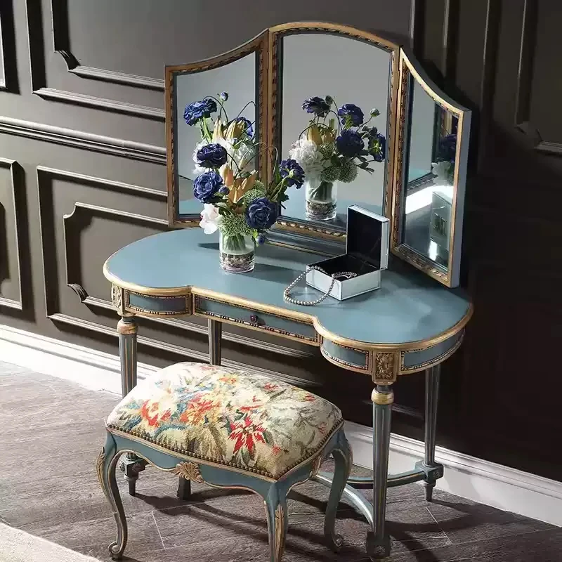 Retro light luxury French dressing table European high-end painted luxury makeup stool Neoclassical all-solid wood bedroom dress
Retro light luxury French dressing table European high-end painted luxury makeup stool Neoclassical all-solid wood bedroom dress
