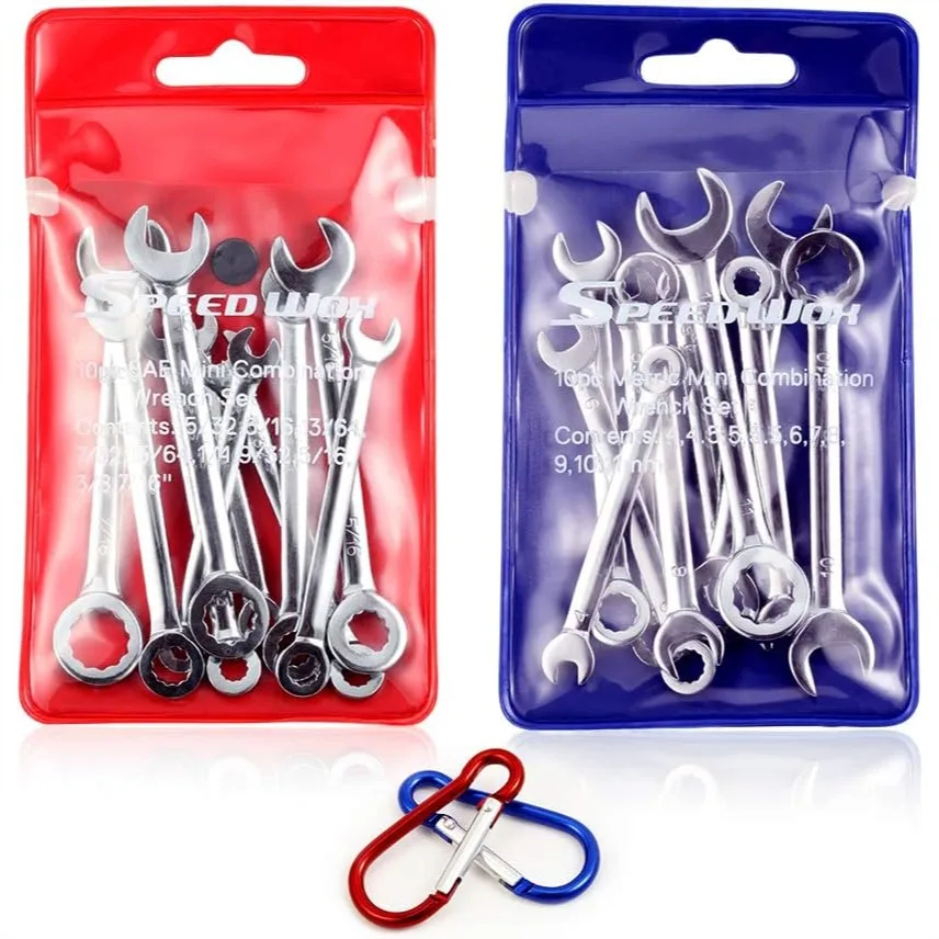 Mini Wrench Set 20-Piece Metric SAE with Storage Pouch and Key Chain for Automotive and Home Use