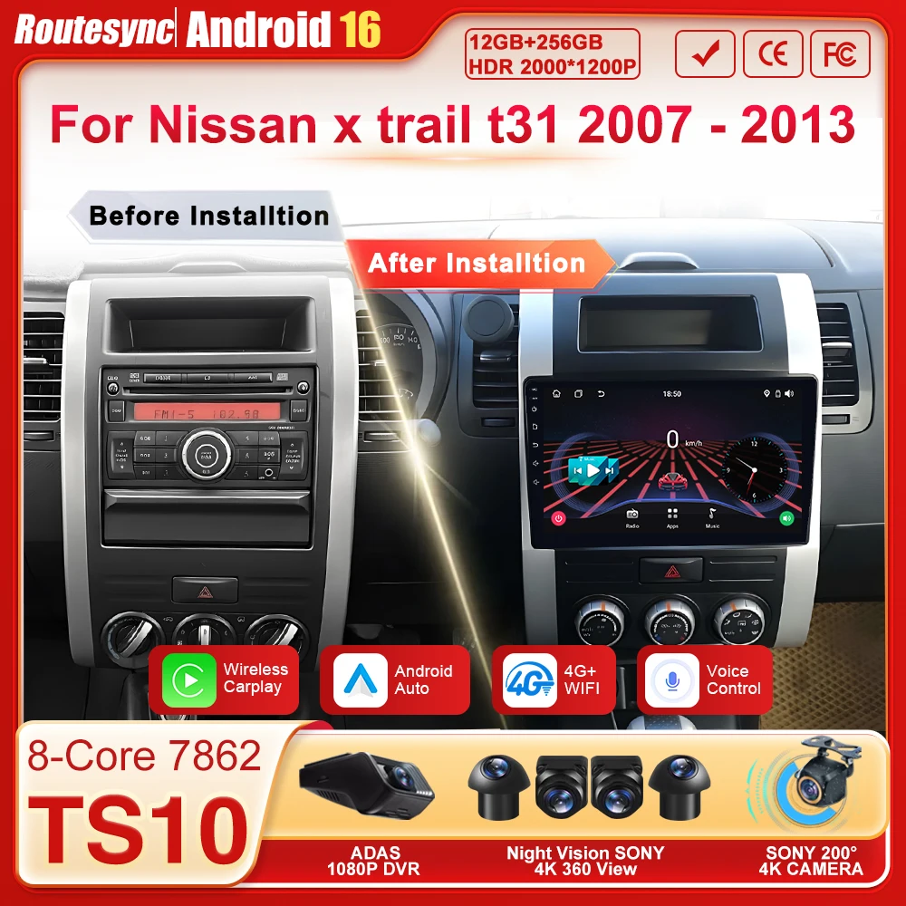 Беспроводной CarPlay для Nissan X-Trail T31 2007-2013, Android 16, автомобильная мультимедийная система с сенсорным экраном, GPS, 8-ядерный процессор, FM, DSP
Беспроводной CarPlay для Nissan X-Trail T31 2007-2013, Android 16, автомобильная мультимедийная система с сенсорным экраном, GPS, 8-ядерный процессор, FM, DSP